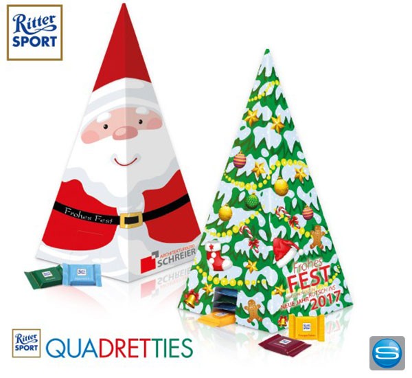 Adventskalender Pyramide mit Ritter Sport Quadretties und individueller Bedruckung