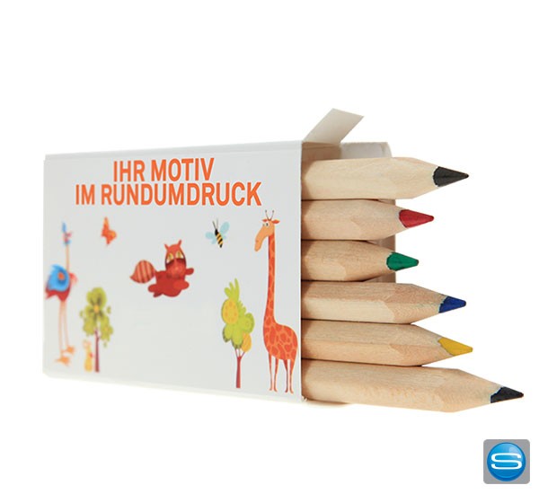 Kurze Buntstifte im 6er Pack mit Logodruck