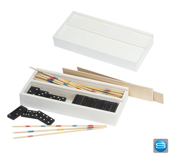 Holzbox mit Mikado und Domino mit Ihrem Logo