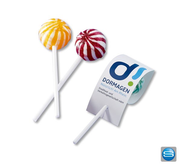 Trendiger Lolli in bunten Limo-Früchte-Mix als Werbemittel