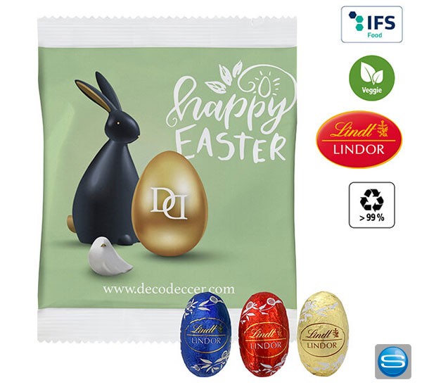 3er Lindor Mini Eier im Papiertütchen als Werbeträger