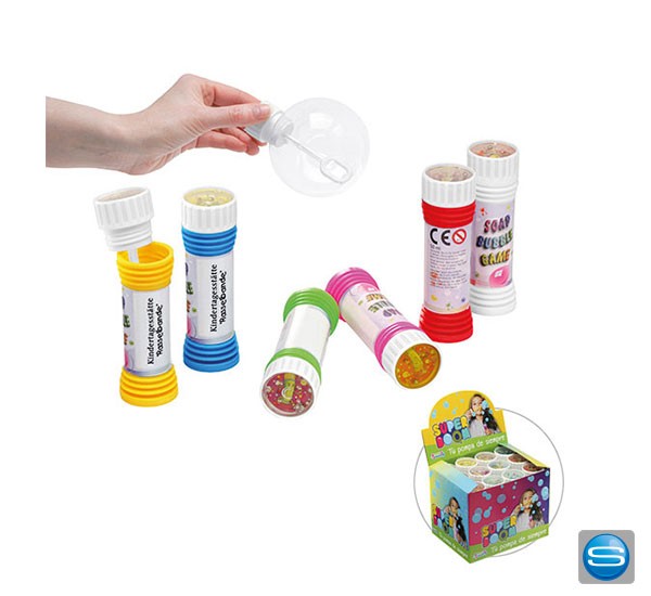 Seifenblasen mit Geduldsspiel im Deckel als Werbemittel