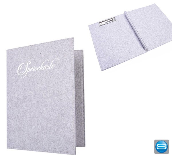 Filz-Speisekarte mit Klemmvorrichtung und Buchschrauben