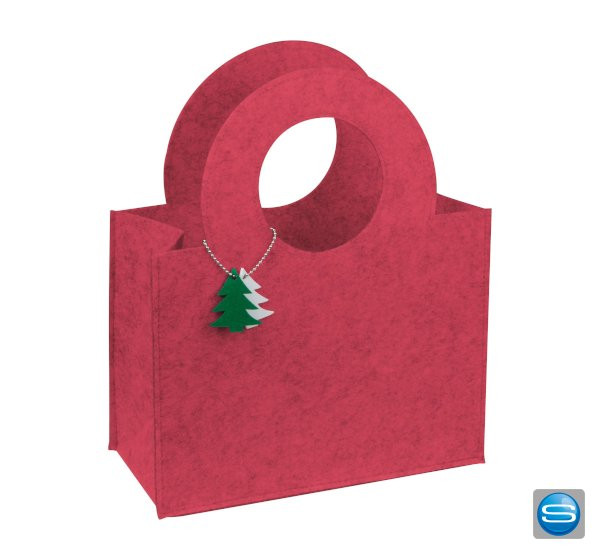 Filztasche mit Tannenbaumanhänger bedruckt als Werbegeschenk