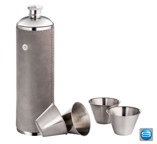 Edle Flachmann Flasche mit Pinnchen als Werbeartikel