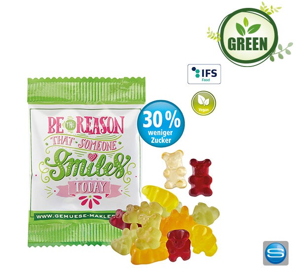 Vegane Gummibärchen in kompostierbarer Folie mit weniger Zucker