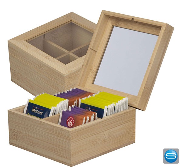 Teeaufbewahrungsbox aus Bambus mit Glasdeckel als Werbegeschenk