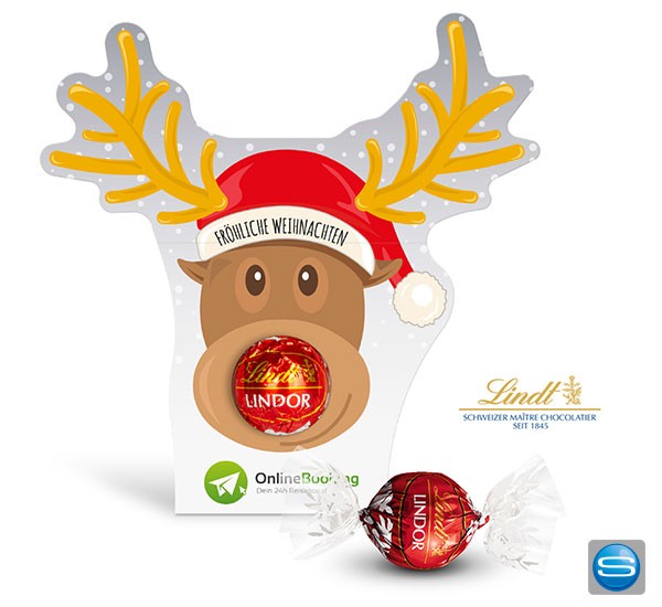 Feinste Lindor Kugel in Rentier Werbekartonage