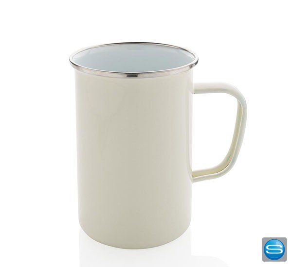 Vintage Emaille Becher in XL als Werbegeschenk