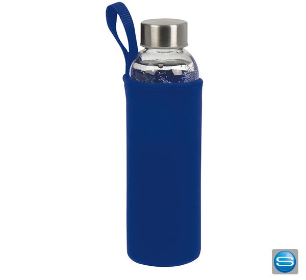 Glastrinkflasche mit Transporthülle als Werbemittel