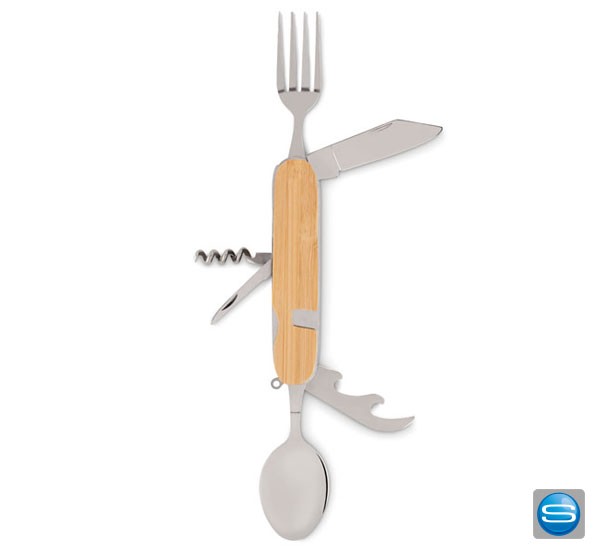 Multifunktionales Campingbesteck aus Metall mit Ihrem Logo veredeln