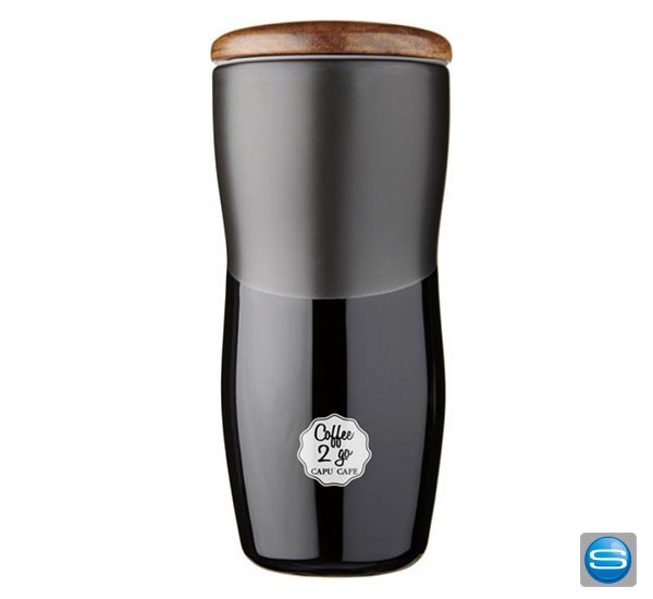 Doppelwandiger Keramikbecher als Werbeträger