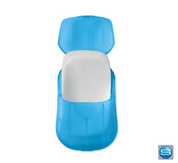 20 Seifenblätter in individuell bedruckbarer PP Box