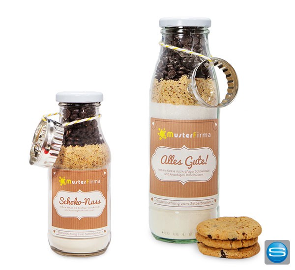 Schoko Cookie Backmischung in der Flasche mit individuellen Etikett