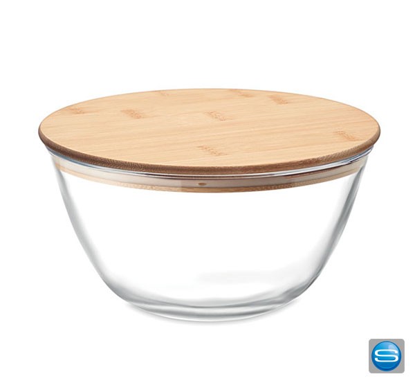 Individuell bedruckbare Glasschüssel mit Bambusdeckel