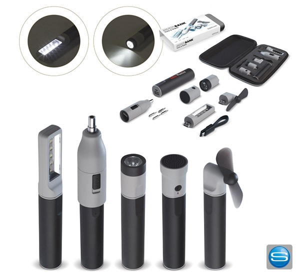 Powerbank mit mehreren Aufsätzen als Werbegeschenk