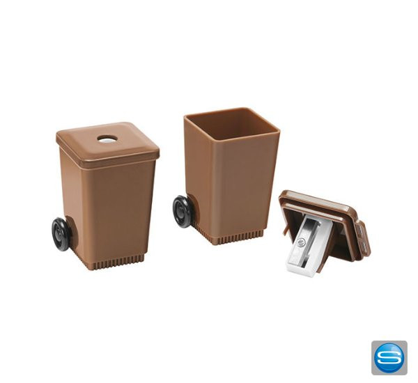 Spitzer Mülltonne als Werbegeschenk mit Logo bedrucken