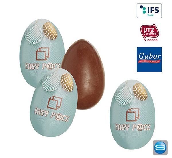 Die kleinen Schoko-Ostereier ummantelt mit Ihrer Werbung