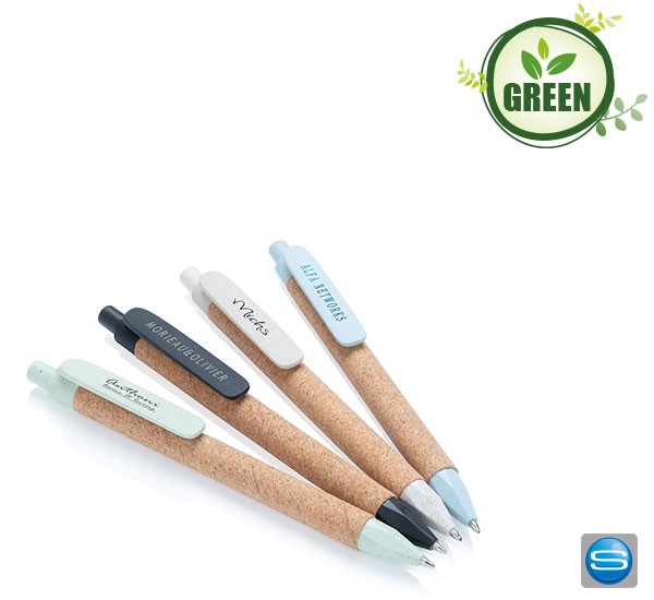 Stift aus Weizen und Kork als Werbemittel mit Logo bedruckt