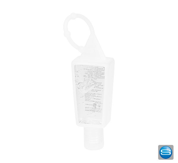 Klares Gel zur Handreinigung mit Silikonband als Give Away mit Logodruck