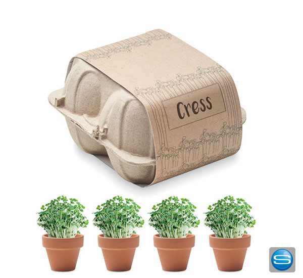 Bedruckbare Tontöpfe aus Terrakotta mit Kressesamen als Werbegeschenk