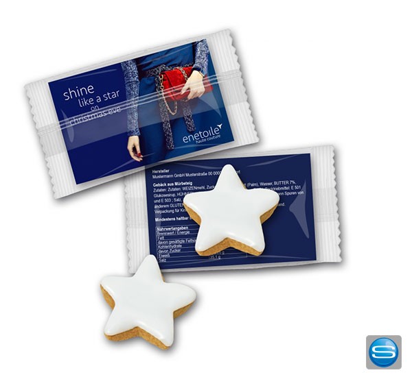 Zimtstern mit bedrucktem Werbekärtchen