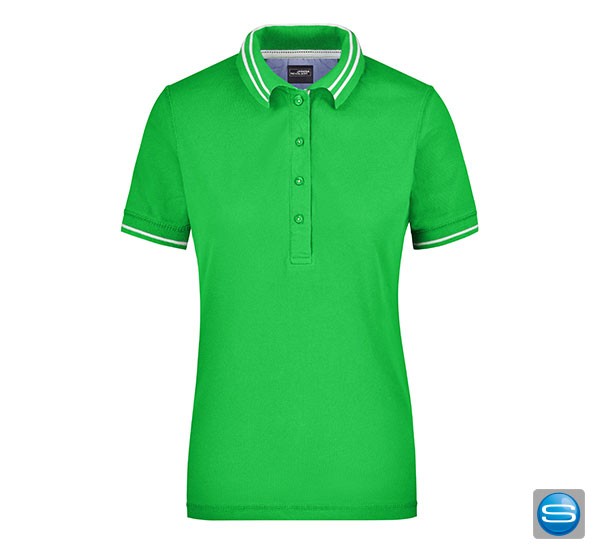 Damen Poloshirt mit Kontraststreifen als Messebekleidung