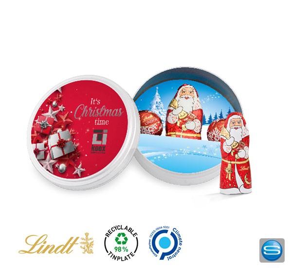 Weihnachtsdose - Lindt Weihnachtsmann in der Dose als Werbegeschenk