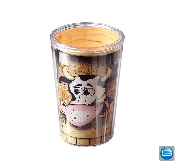 Trinkbecher mit bedruckbarem Papiereinleger als Werbeartikel