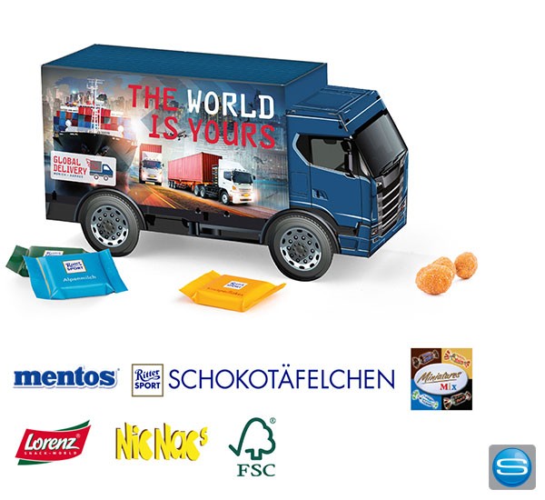 LKW Präsent - mit Süßigkeiten befüllt und bedruckt