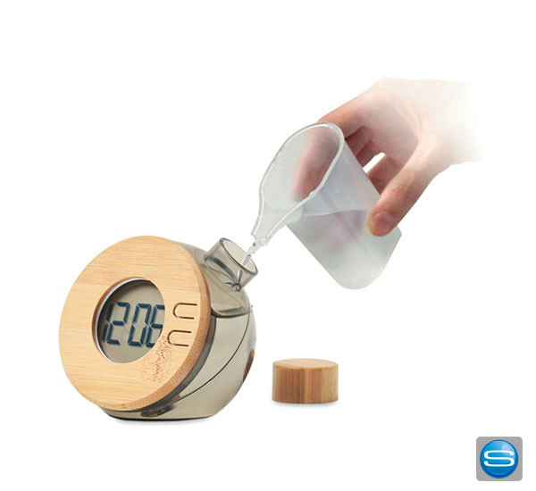 LCD Tischuhr mit Details aus Bambus als Kundengeschenk