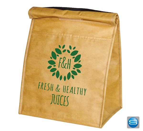 Kühltasche im Papiertüten Design mit Logo bedrucken