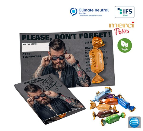 Werbekarte mit süßem Inhalt als Werbeidee