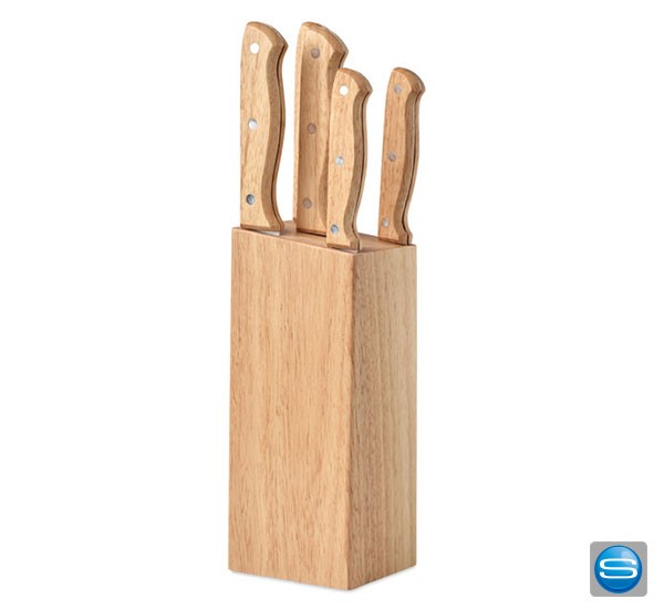 Messerblock aus Holz als Werbemittel mit Logo gravieren