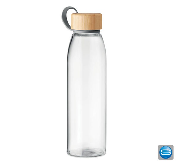 Flasche mit Bambusverschluss und TPU-Schlaufe als Giveaway