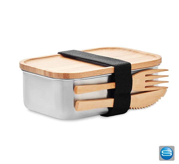 Edelstahllunchbox inkl. Besteck als Werbeträger mit Logodruck