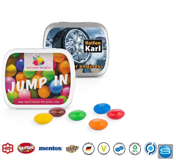 Klappdosen mit süßer Füllung und individueller Bedruckung